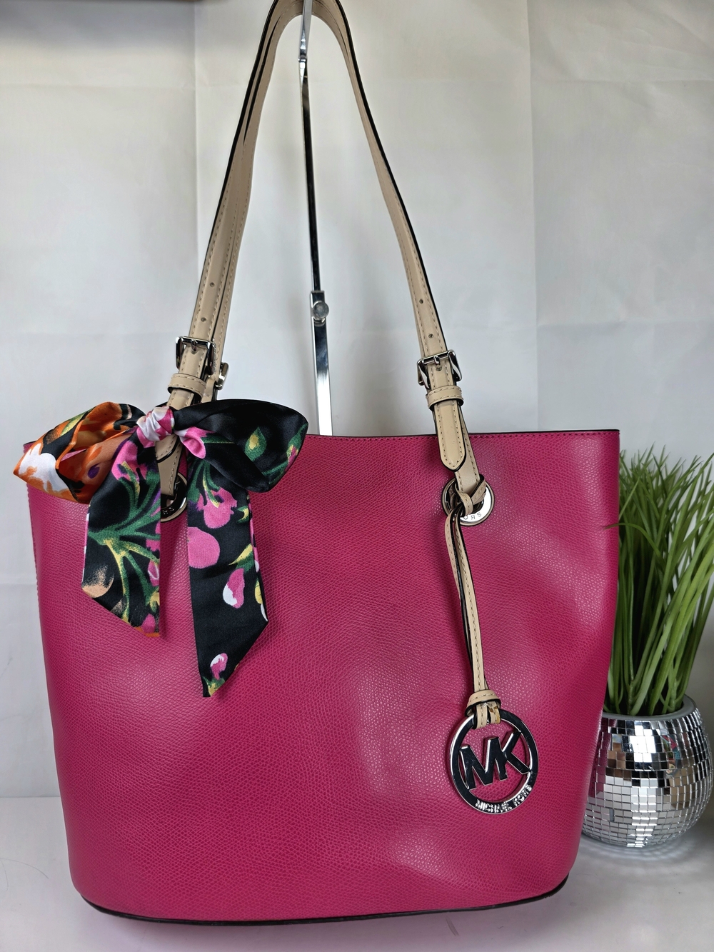 Michael Kors Hot Pink Leather Jet Set Tote Bag